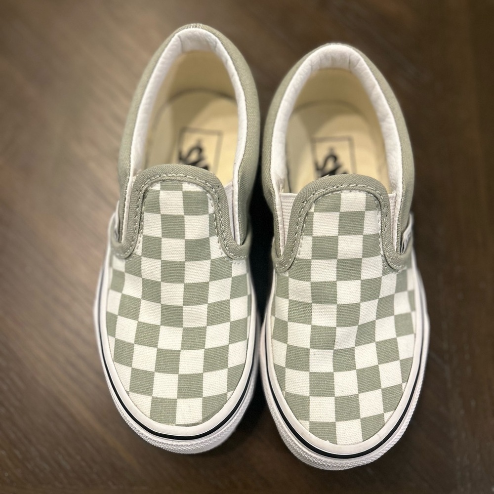 Vans Slip-On Checkerboard Skate Shoe - toddler size 10.5 in desert sage